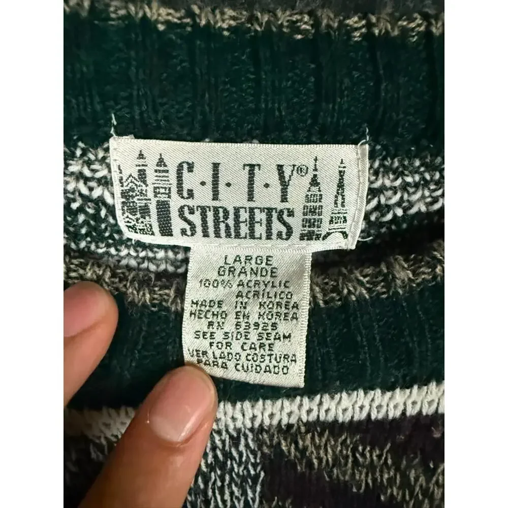 Vintage City Streets Geometric Sweater Mens Large Coogi Style Crewneck 90s Knit